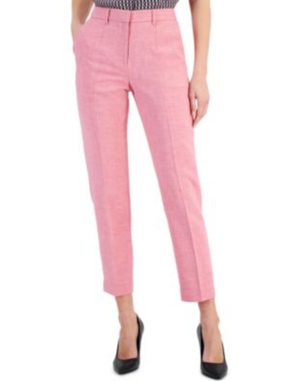 Dana Buchman Camille Cropped Pants Pink Herringbone Straight LegTrousers 8